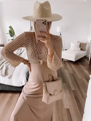 AIDA CROCHET KNIT TOP - BEIGE