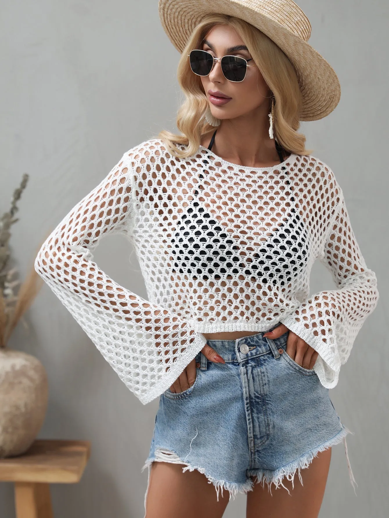 AIDA CROCHET KNIT TOP - WHITE