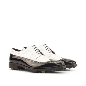 Ambrogio Bespoke Men's Handmade Custom Shoes Black & White Patent Leather Longwing Blucher Golf Oxfords (AMB1395)