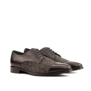 Ambrogio Bespoke Men's Handmade Custom Shoes Black Fabric / Full Grain / Calf-Skin Leather Derby Oxfords (AMB1491)