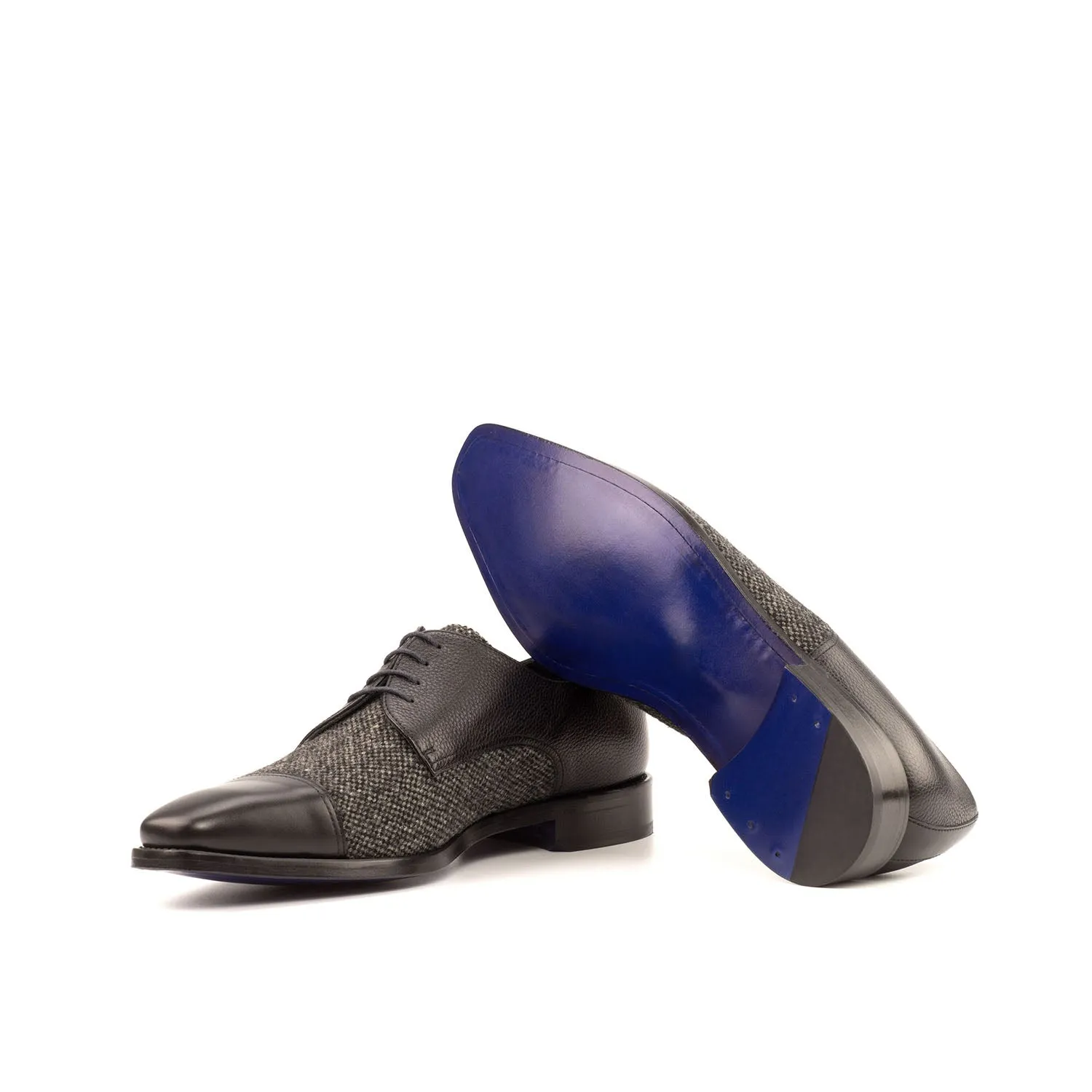 Ambrogio Bespoke Men's Handmade Custom Shoes Black Fabric / Full Grain / Calf-Skin Leather Derby Oxfords (AMB1491)