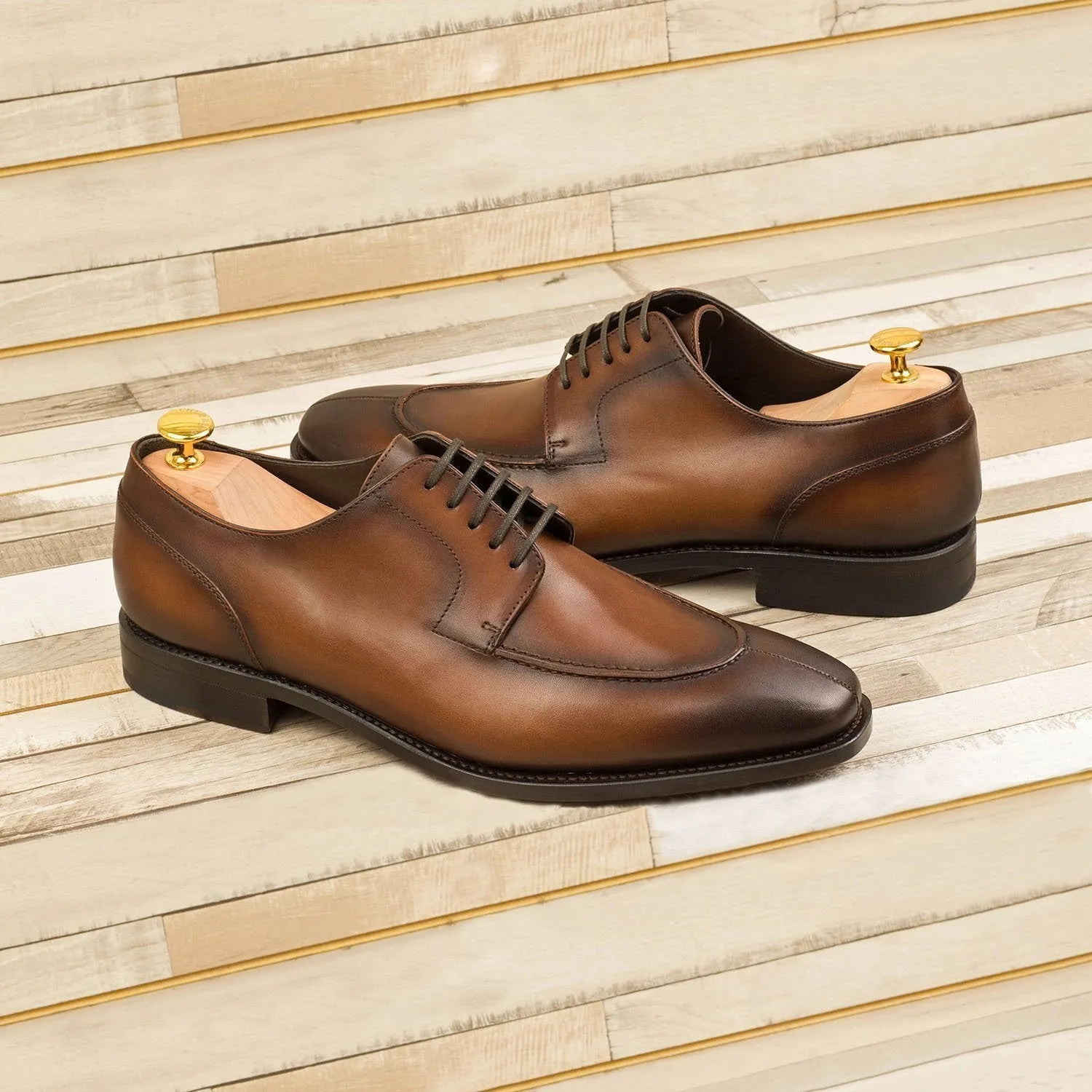 Ambrogio Bespoke Men's Handmade Custom Shoes Brown Calf-Skin Leather Derby Split Toe Oxfords (AMB1405)