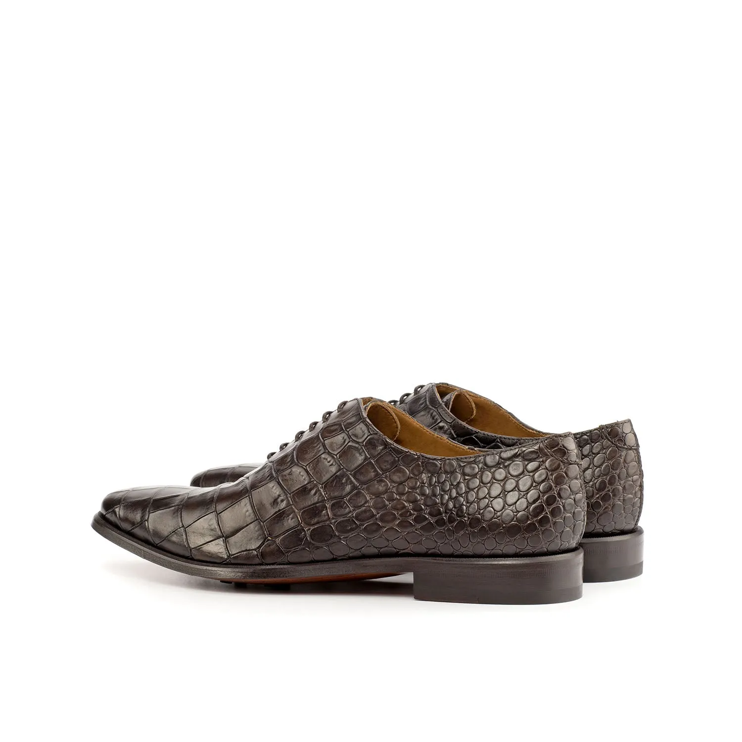 Ambrogio Bespoke Men's Handmade Custom Shoes Brown Crocodile Print / Calf-Skin Leather Whole Cut Oxfords (AMB1709)