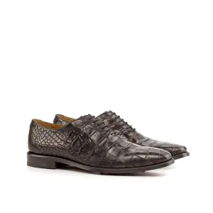 Ambrogio Bespoke Men's Handmade Custom Shoes Brown Crocodile Print / Calf-Skin Leather Whole Cut Oxfords (AMB1709)