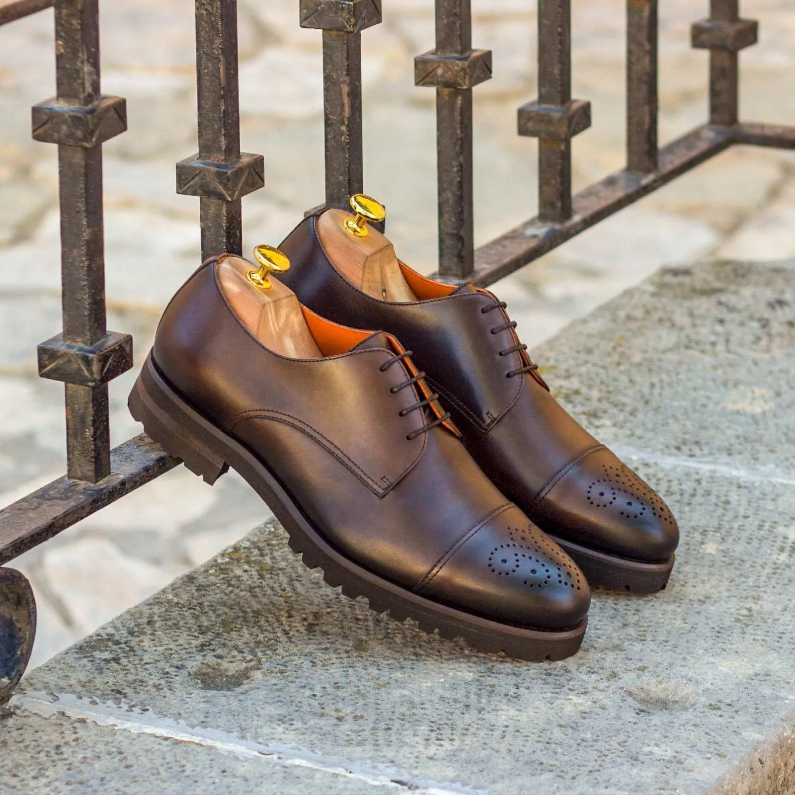 Ambrogio Men's Handmade Custom Made Shoes Dark Brown Calf-Skin Leather Derby Oxfords (AMB1069)