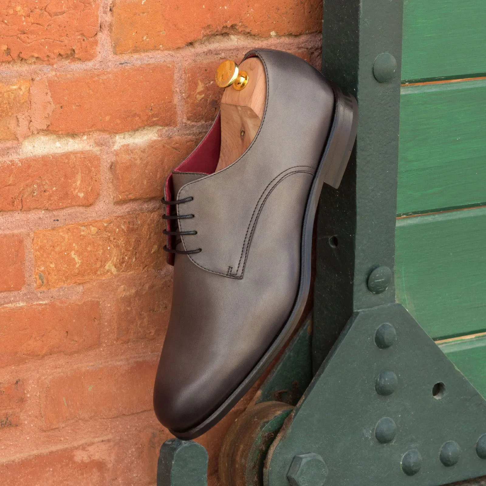 Ambrogio Men's Handmade Custom Made Shoes Gray Calf-Skin Leather Derby Oxfords (AMB1071)