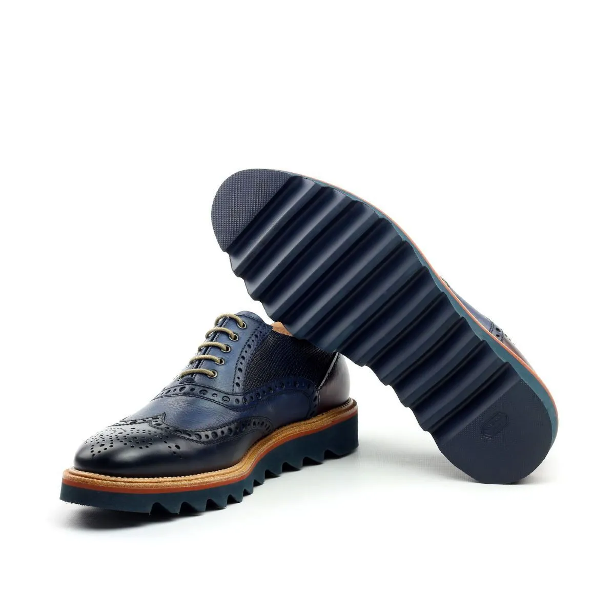 Ambrogio Men's Shoes Navy & Cherry Lizard Print / Calf-Skin Leather Wingtip Oxfords (AMBS2039-RTW)