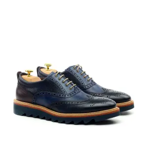 Ambrogio Men's Shoes Navy & Cherry Lizard Print / Calf-Skin Leather Wingtip Oxfords (AMBS2039-RTW)