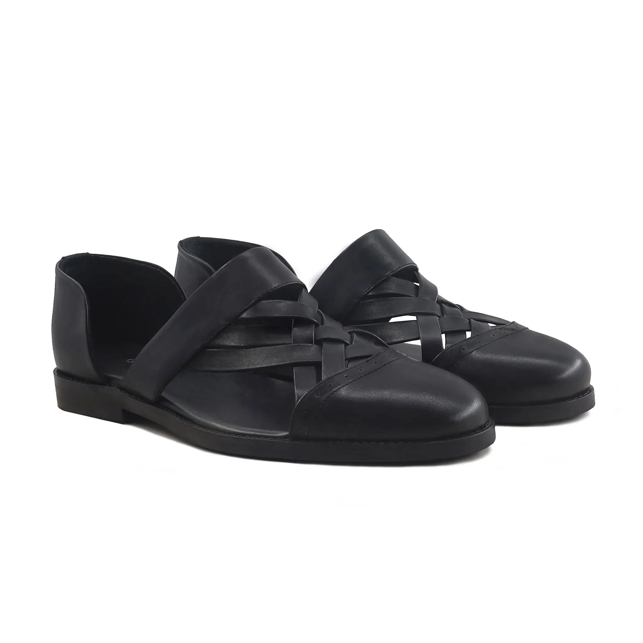 Beom - Men's Black Calf  Leather Sandals