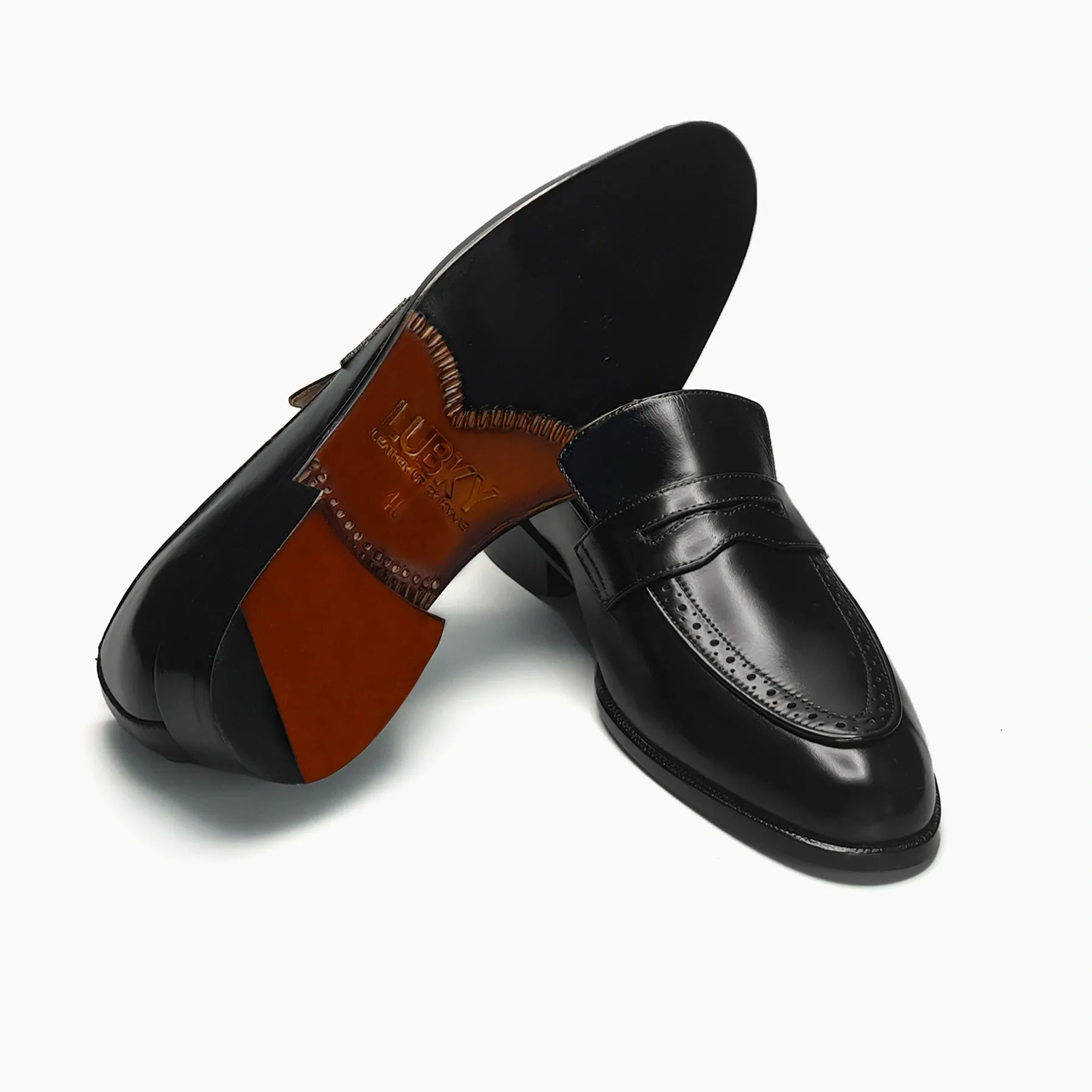 Black Penny Moccasin Leather Shoes