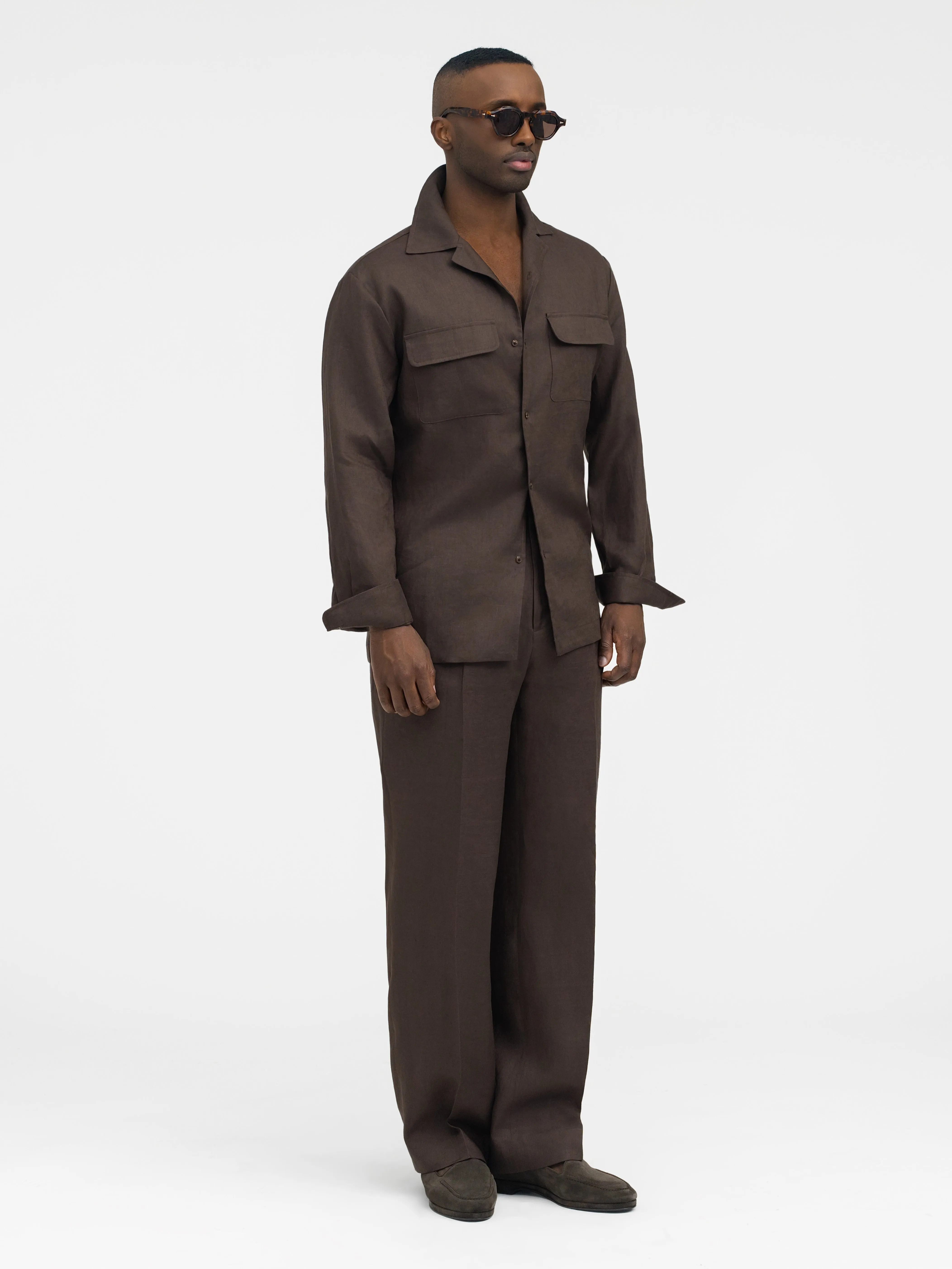 Brown Linen Camp Shirt