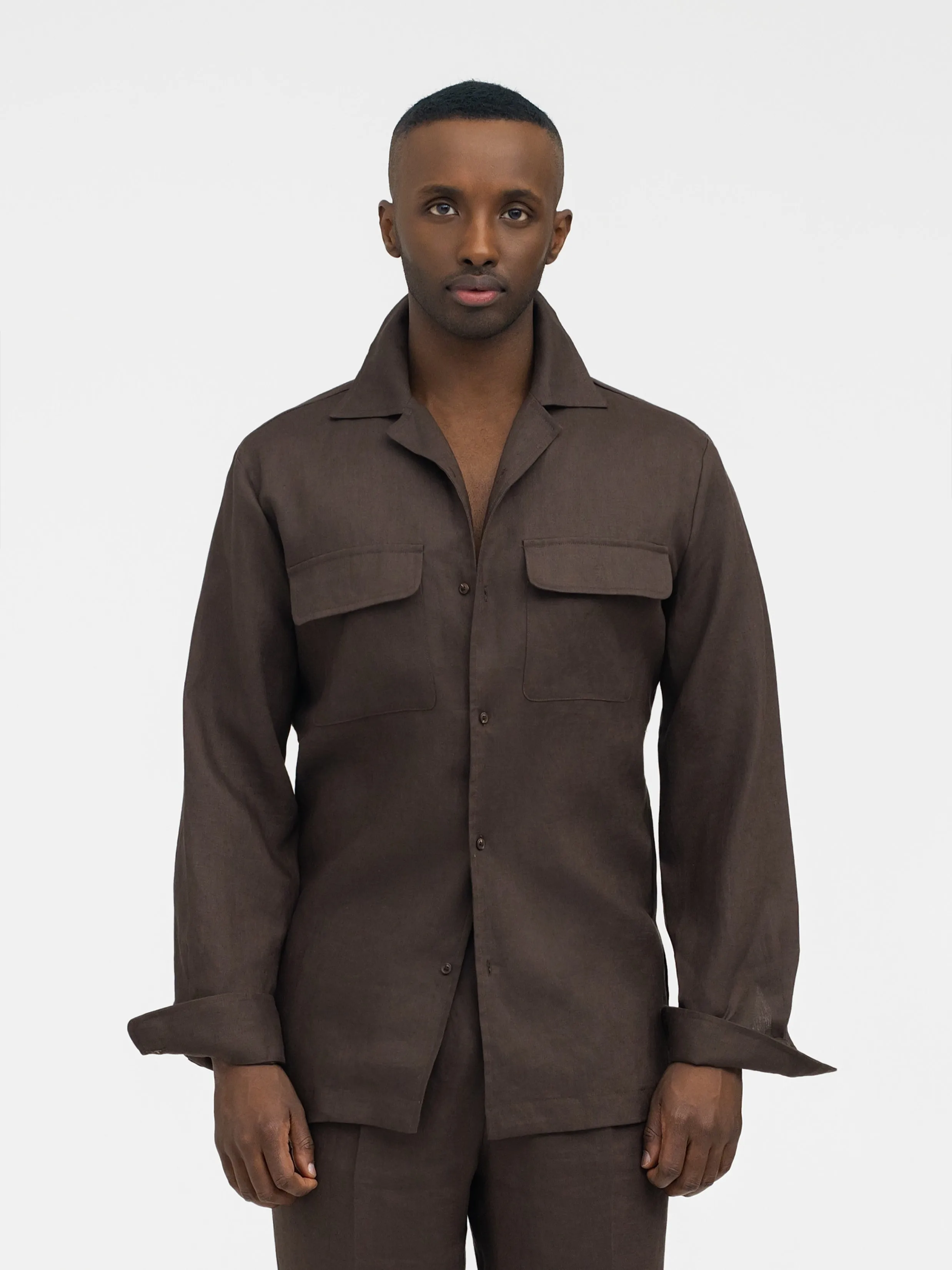 Brown Linen Camp Shirt