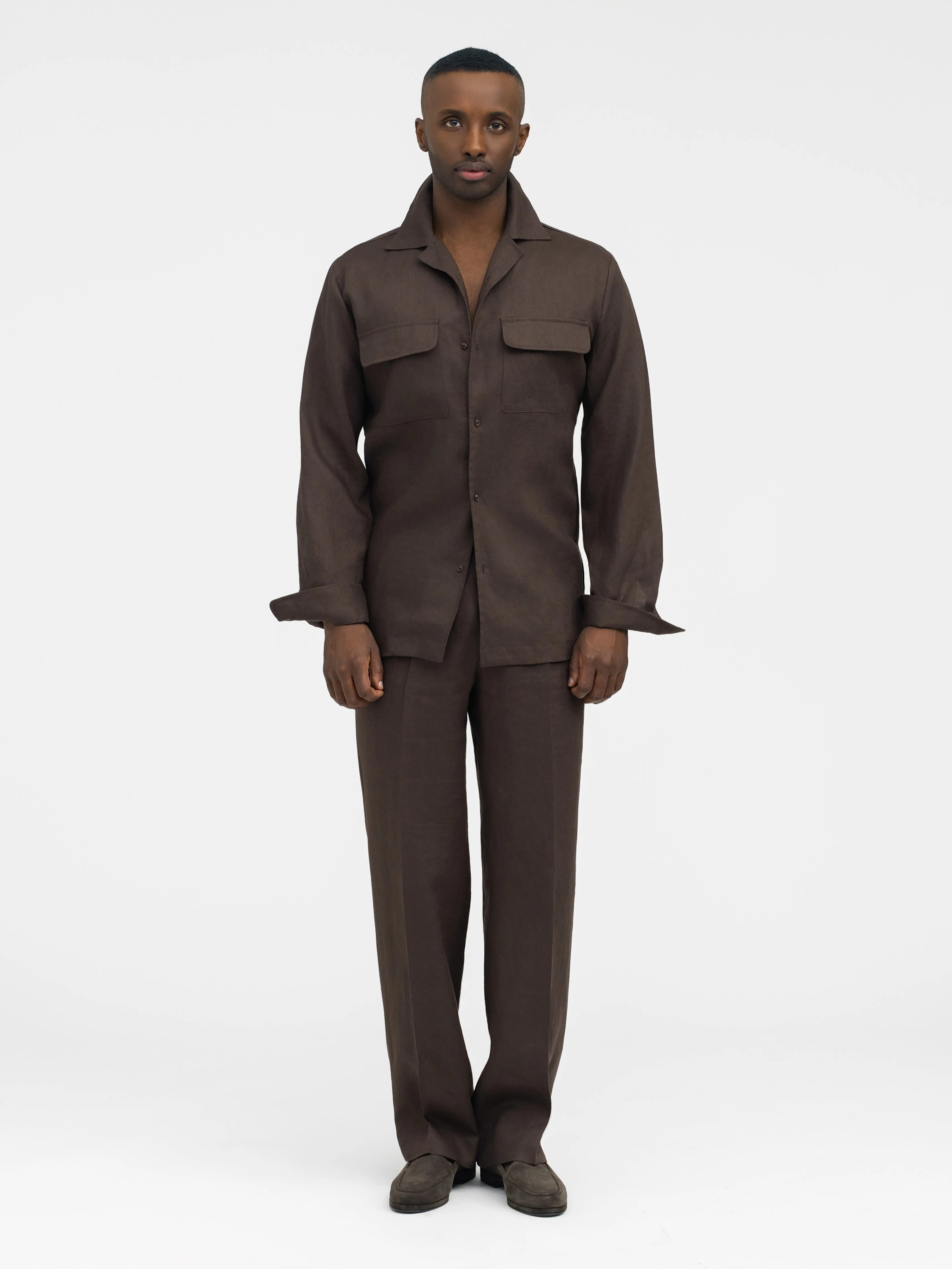 Brown Linen Camp Shirt