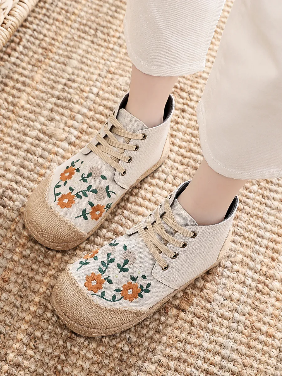 Cactus Rose | Embroidered Floral Head Hi-Top Sneakers Espadrilles