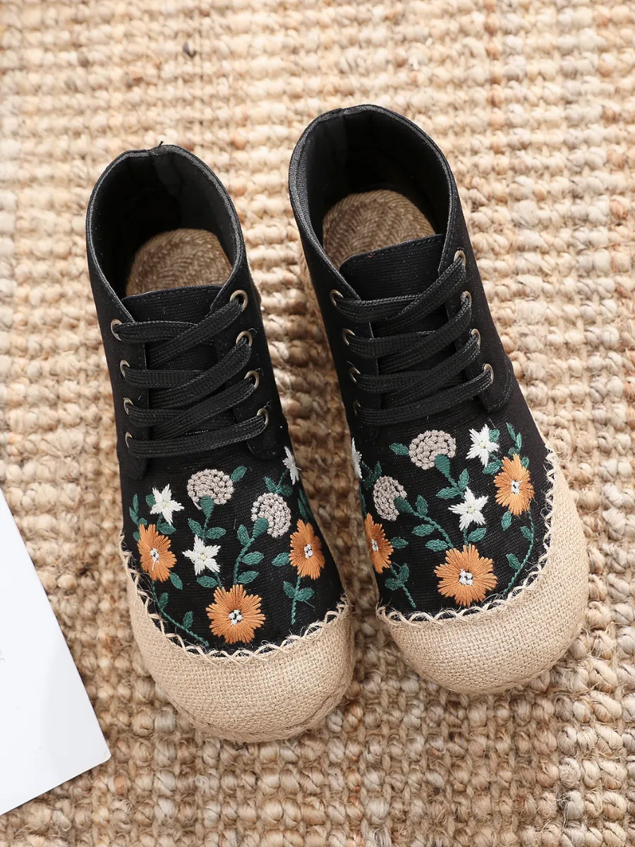 Cactus Rose | Embroidered Floral Head Hi-Top Sneakers Espadrilles