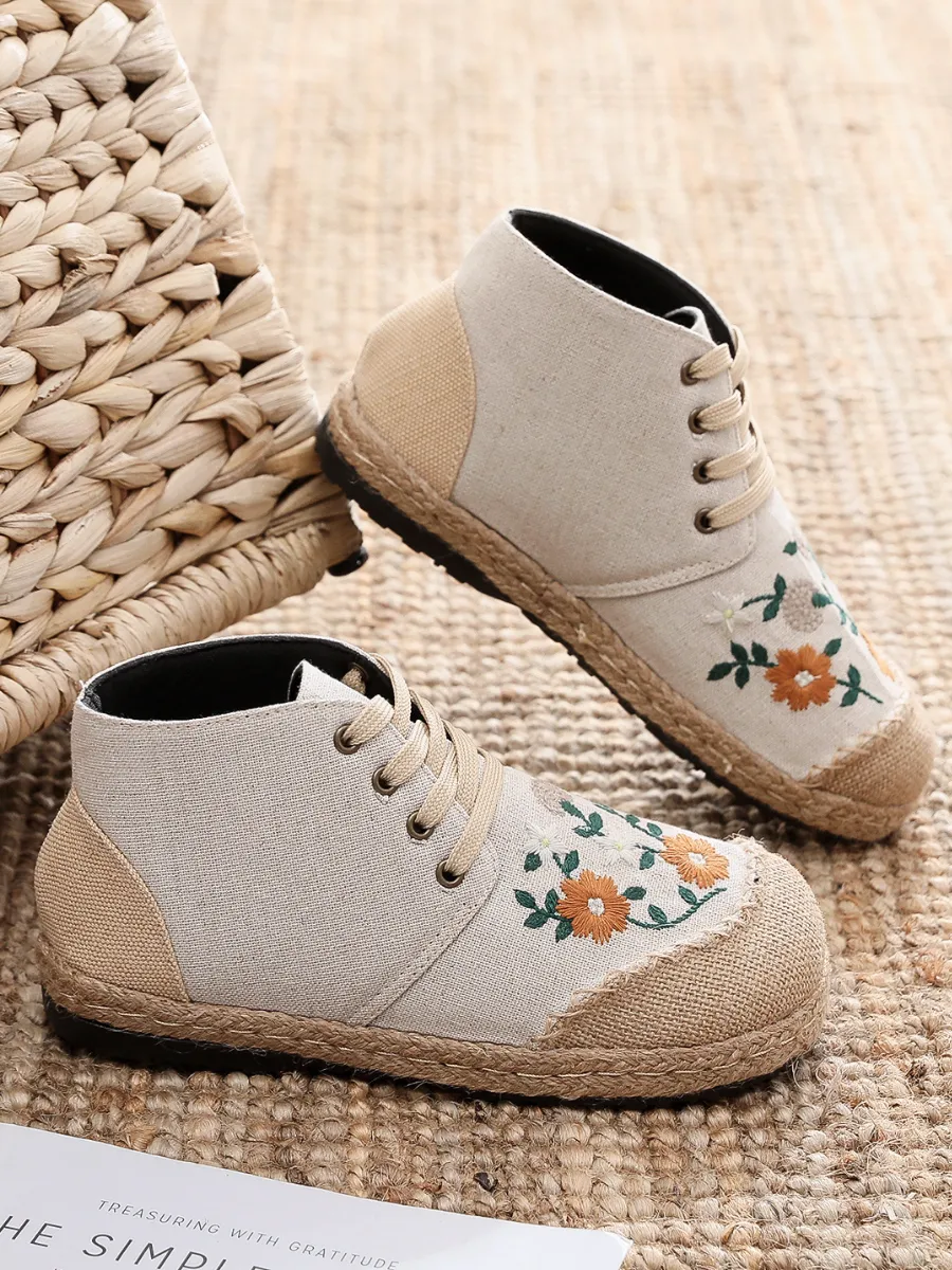 Cactus Rose | Embroidered Floral Head Hi-Top Sneakers Espadrilles