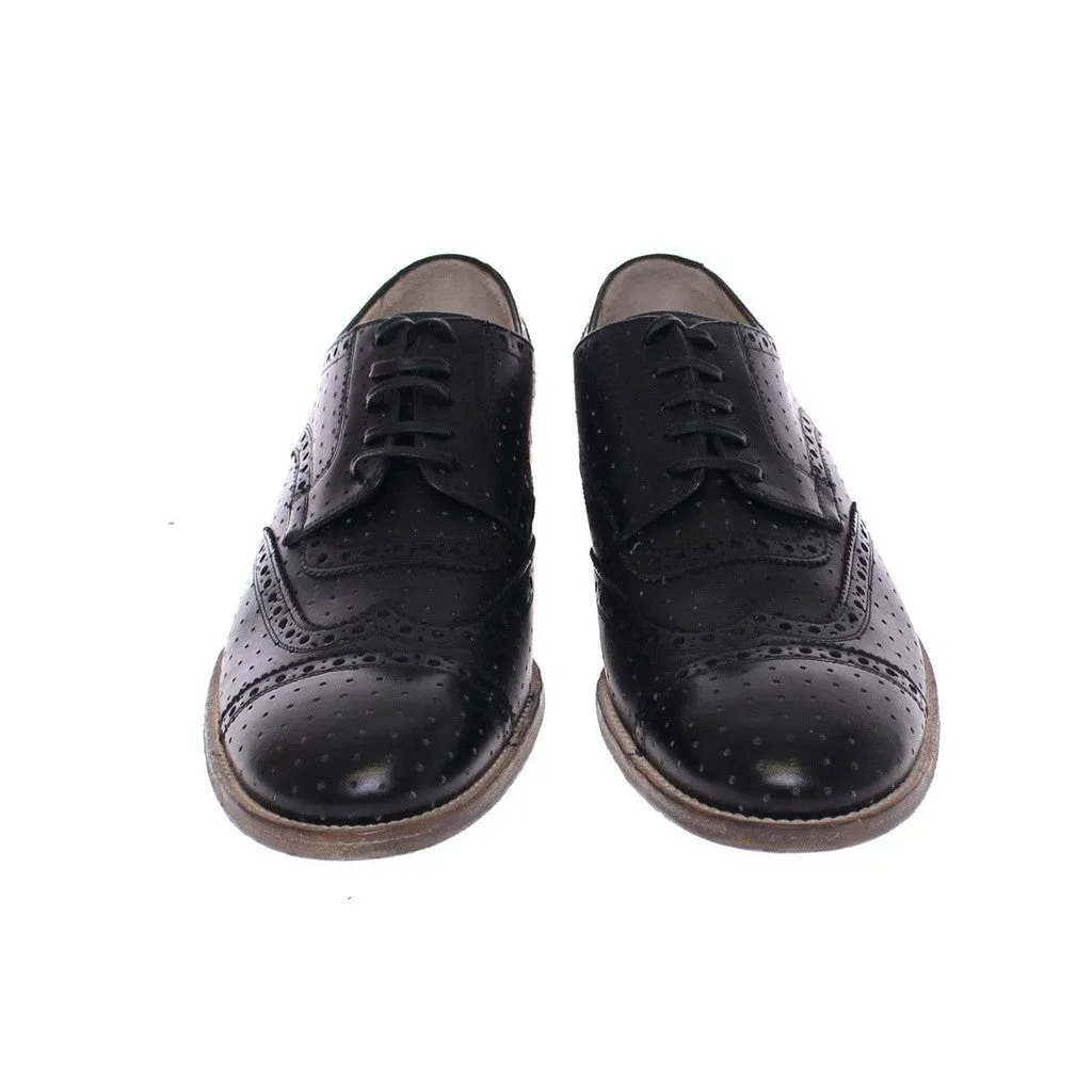 Dolce & Gabbana Black Leather Wingtip Formal Shoes