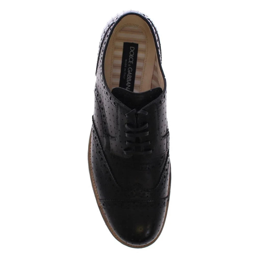 Dolce & Gabbana Black Leather Wingtip Formal Shoes