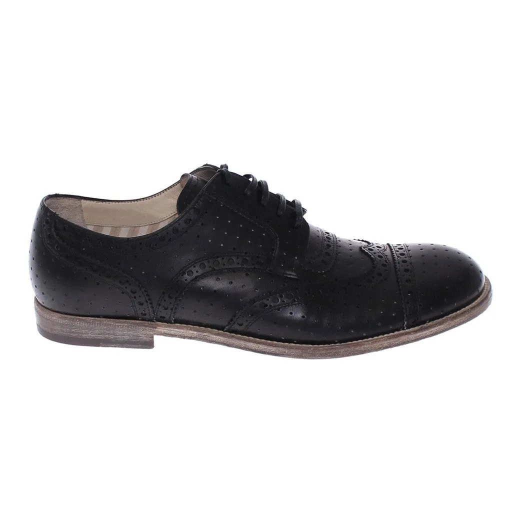 Dolce & Gabbana Black Leather Wingtip Formal Shoes