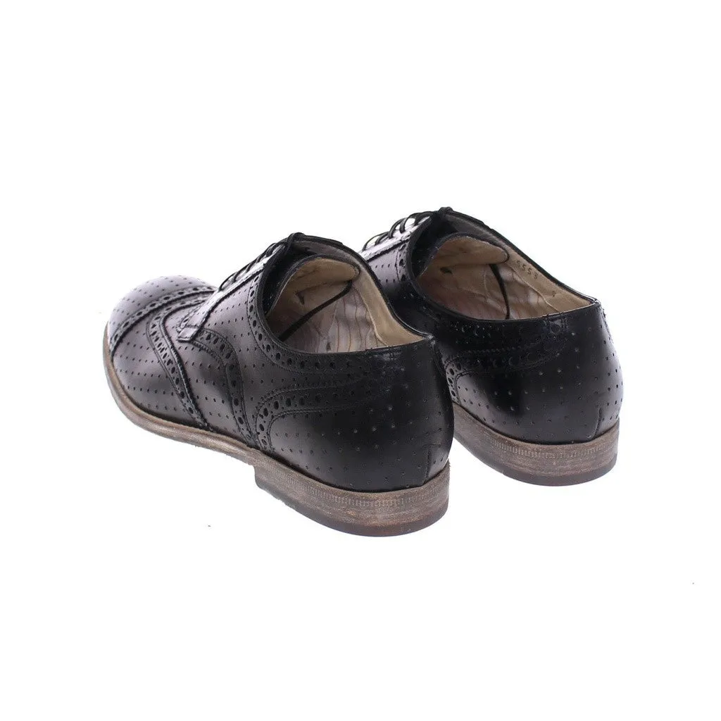 Dolce & Gabbana Black Leather Wingtip Formal Shoes