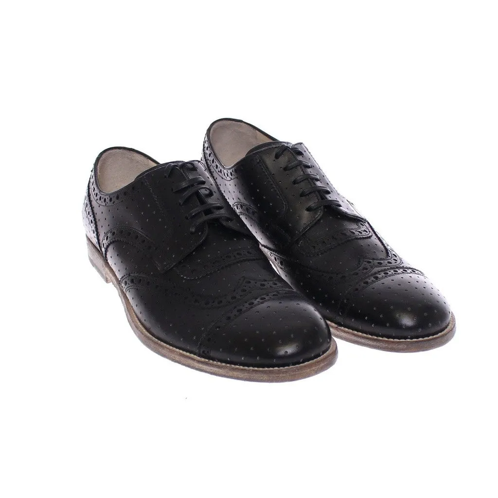 Dolce & Gabbana Black Leather Wingtip Formal Shoes