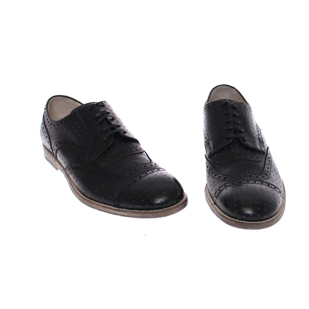Dolce & Gabbana Black Leather Wingtip Formal Shoes