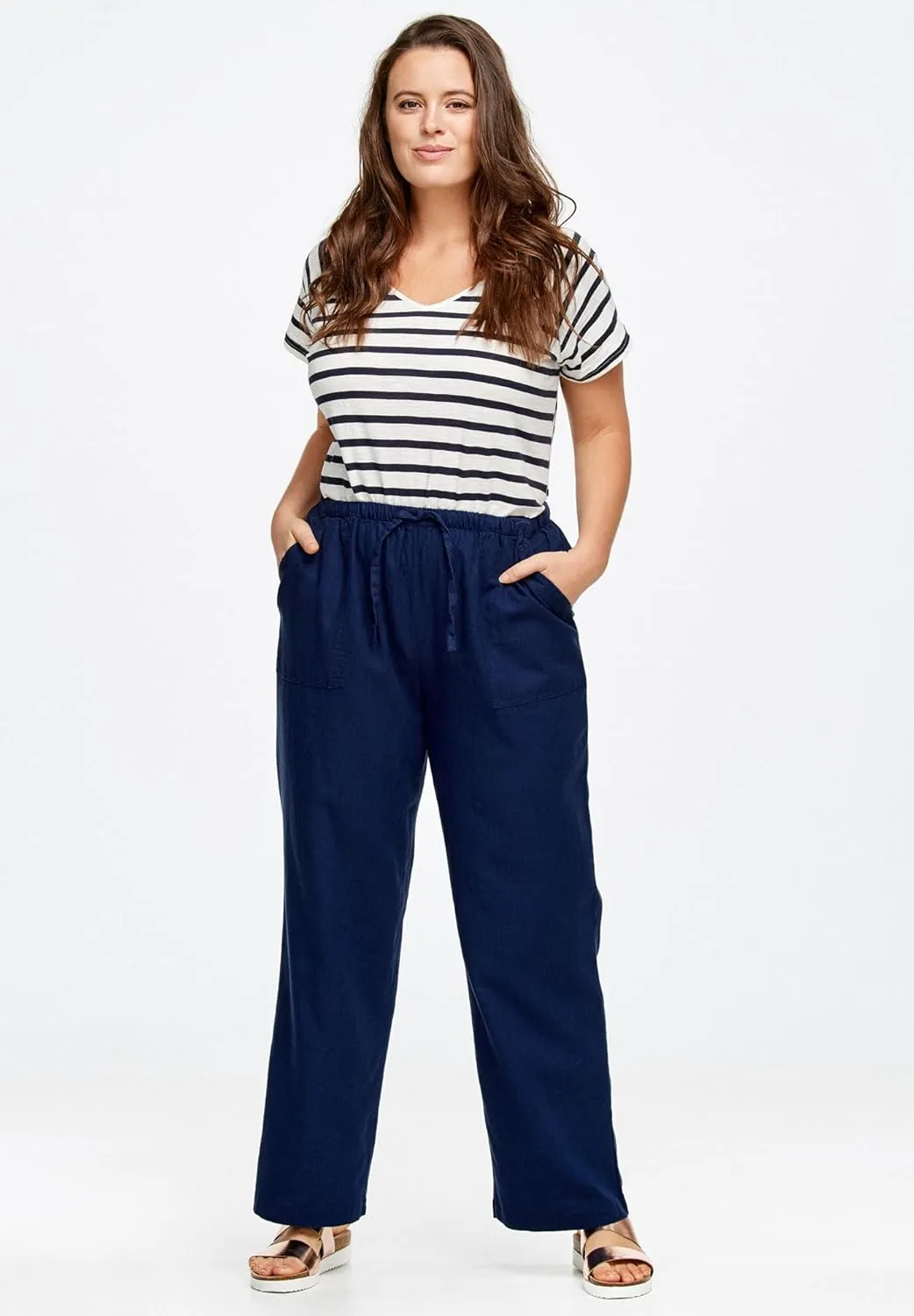 ellos Plus Size Linen-Blend Drawstring Pants