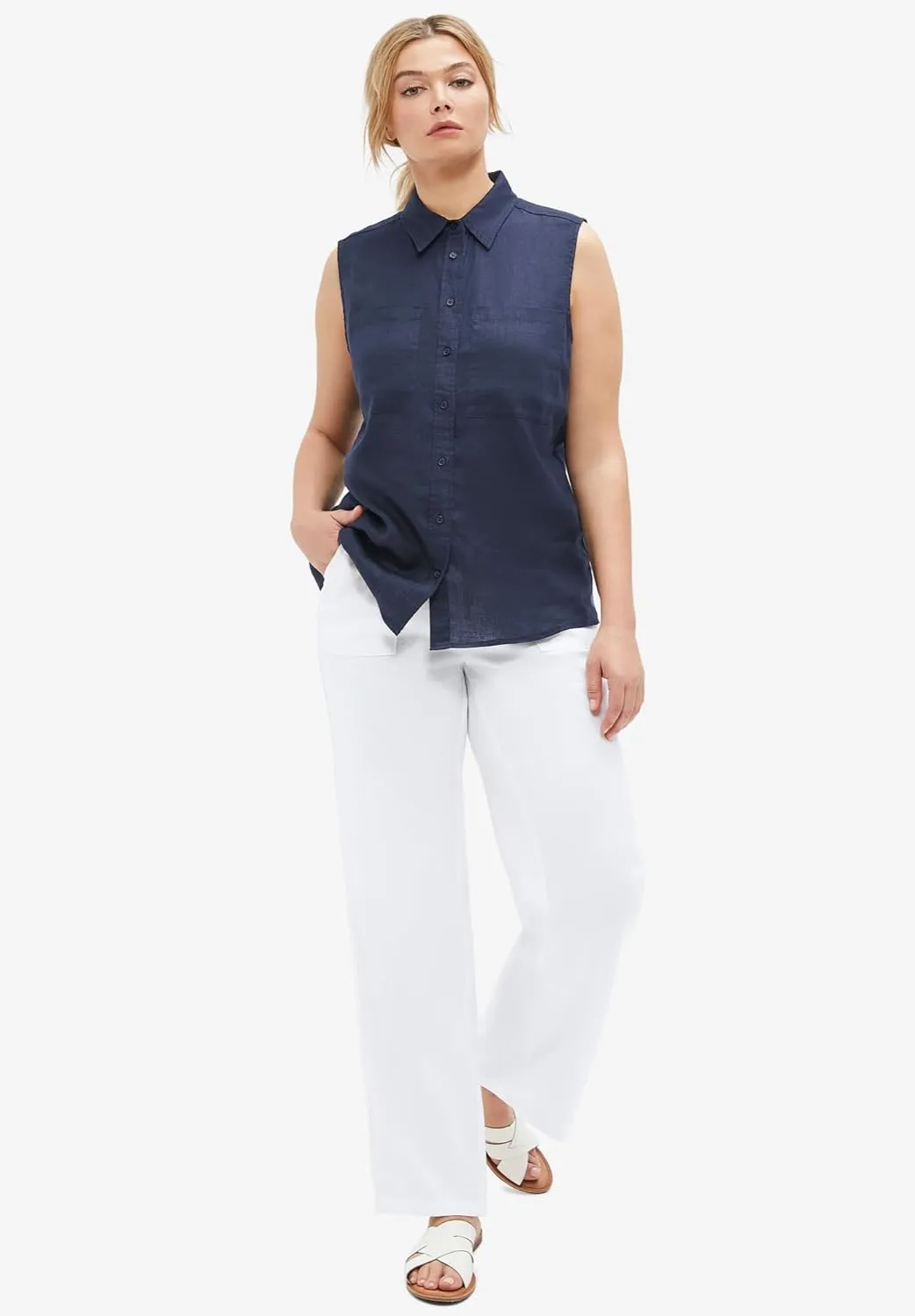 ellos Plus Size Linen-Blend Drawstring Pants