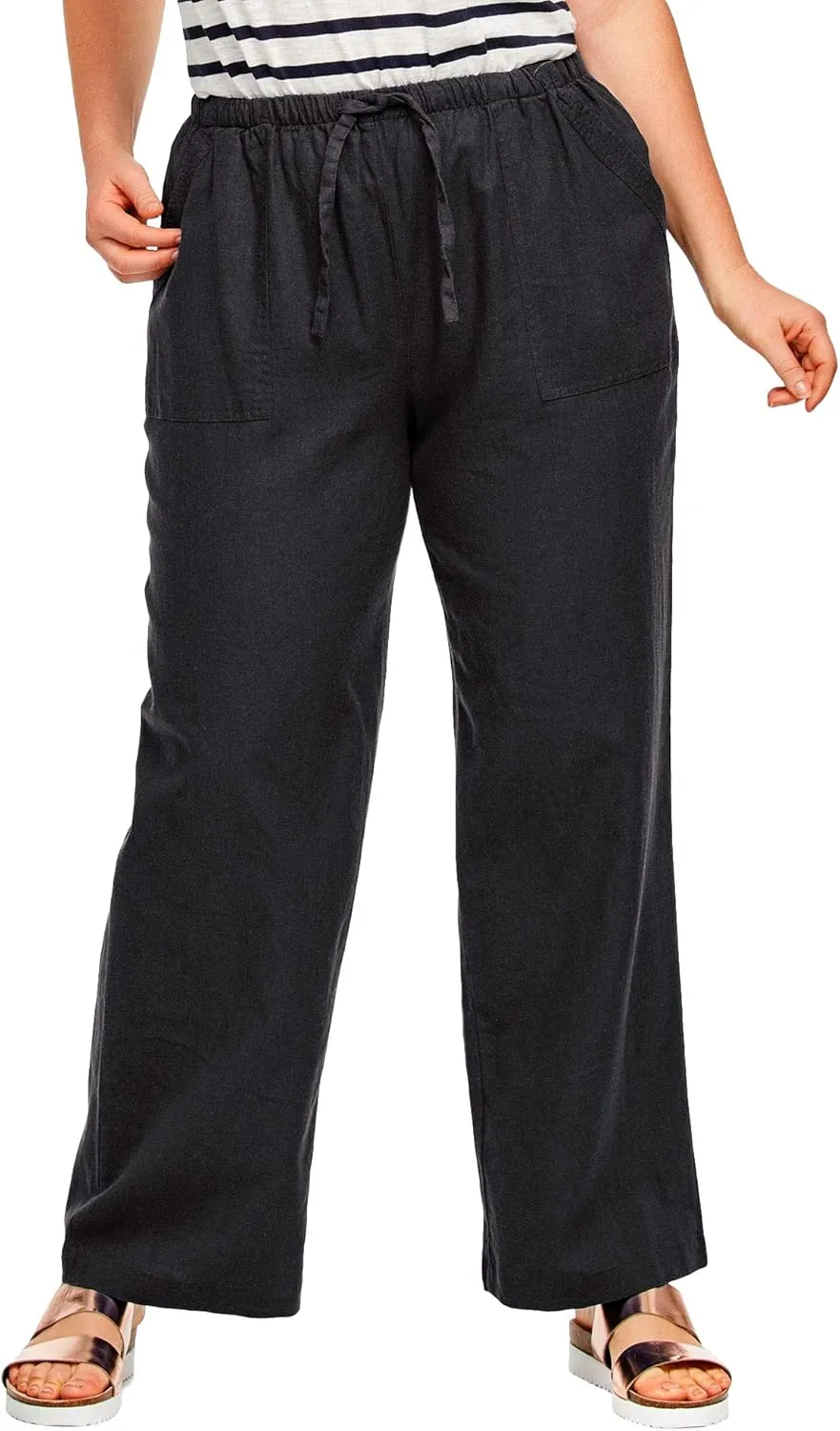 ellos Plus Size Linen-Blend Drawstring Pants