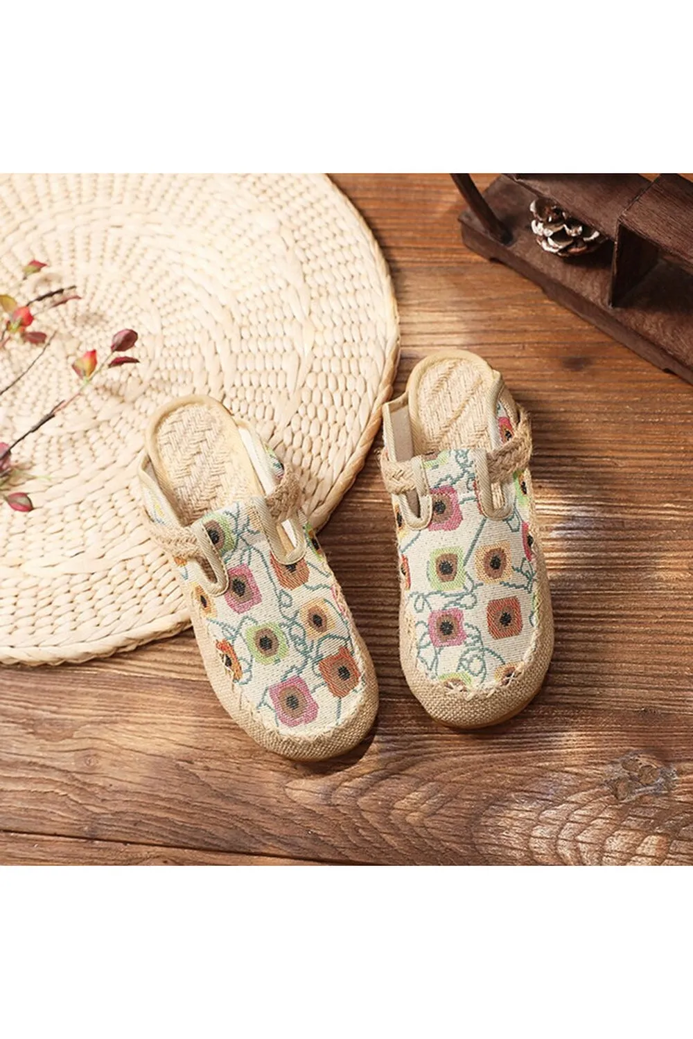 Embroidered Flat Espadrilles