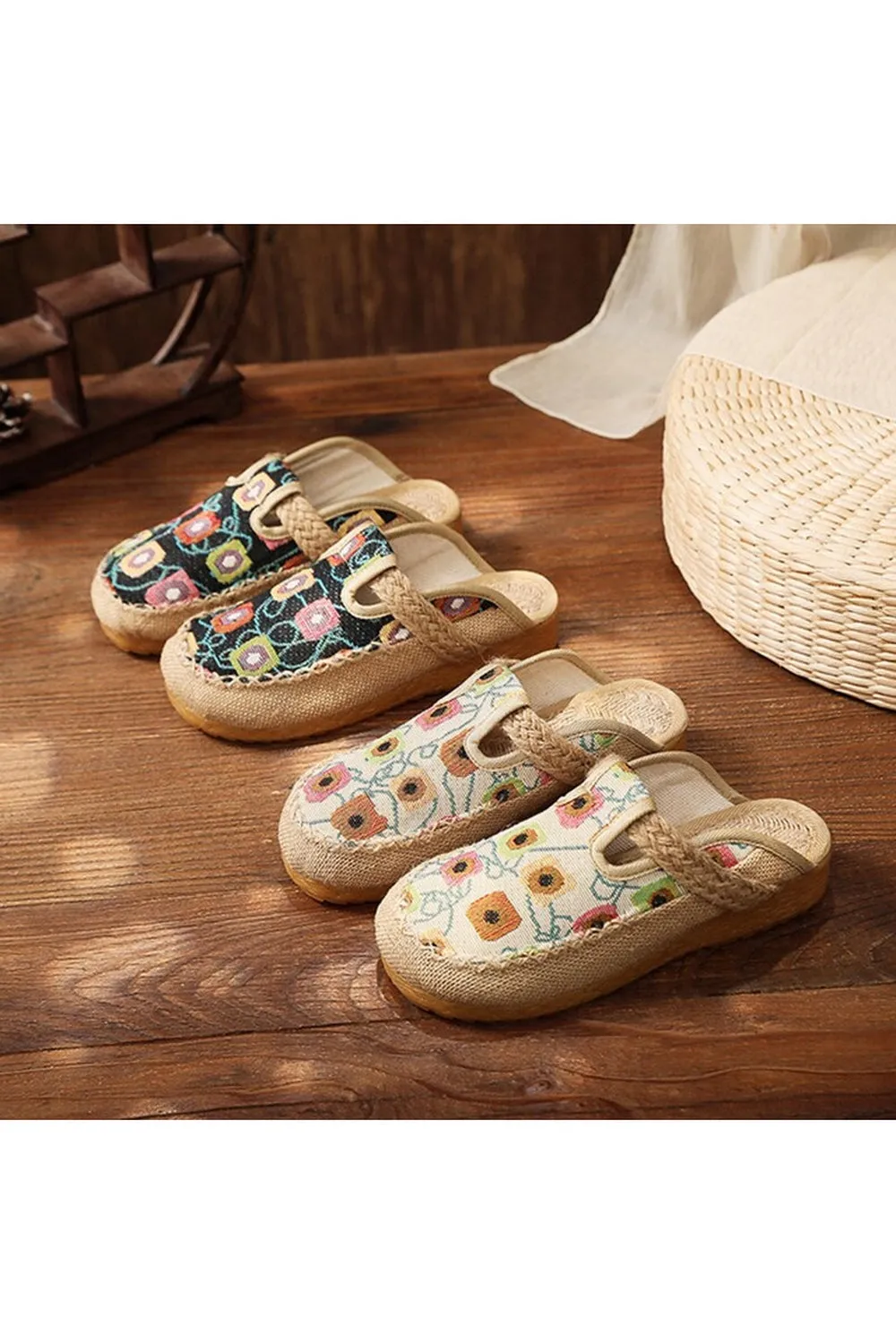 Embroidered Flat Espadrilles