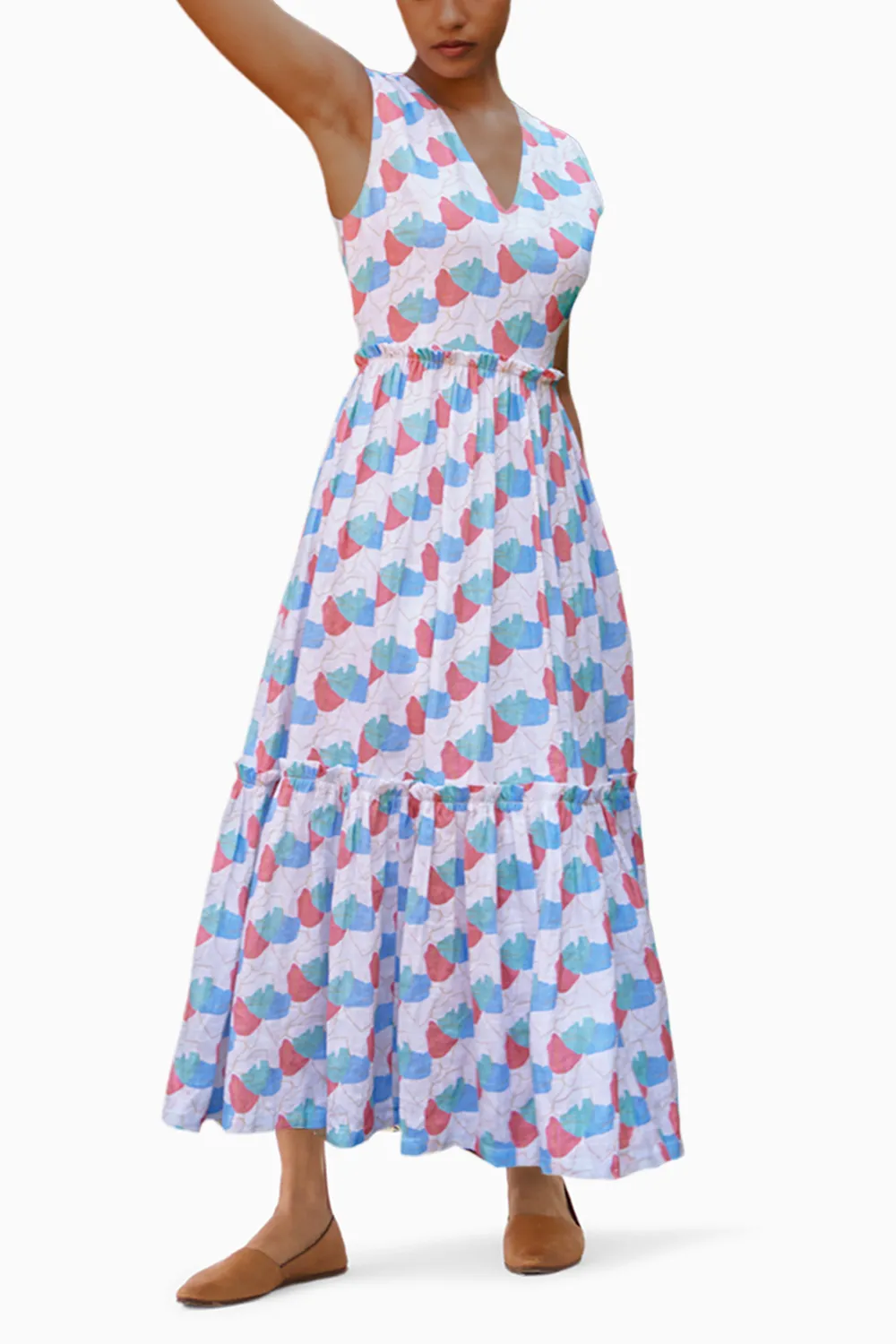 Faraway Floral Printed Tiered Midi Dress