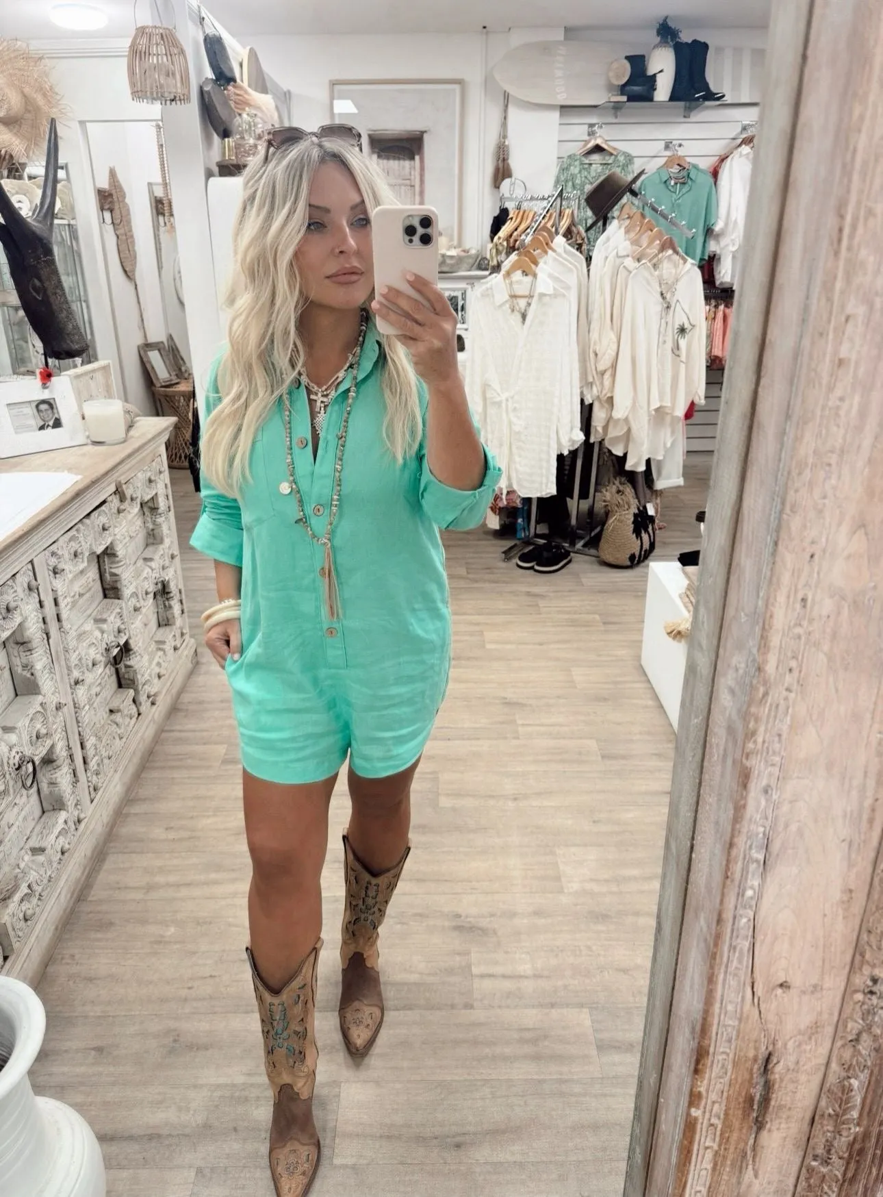 Juju Linen Playsuit - Mint