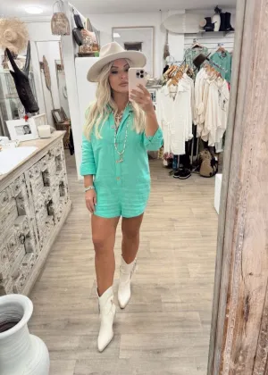 Juju Linen Playsuit - Mint