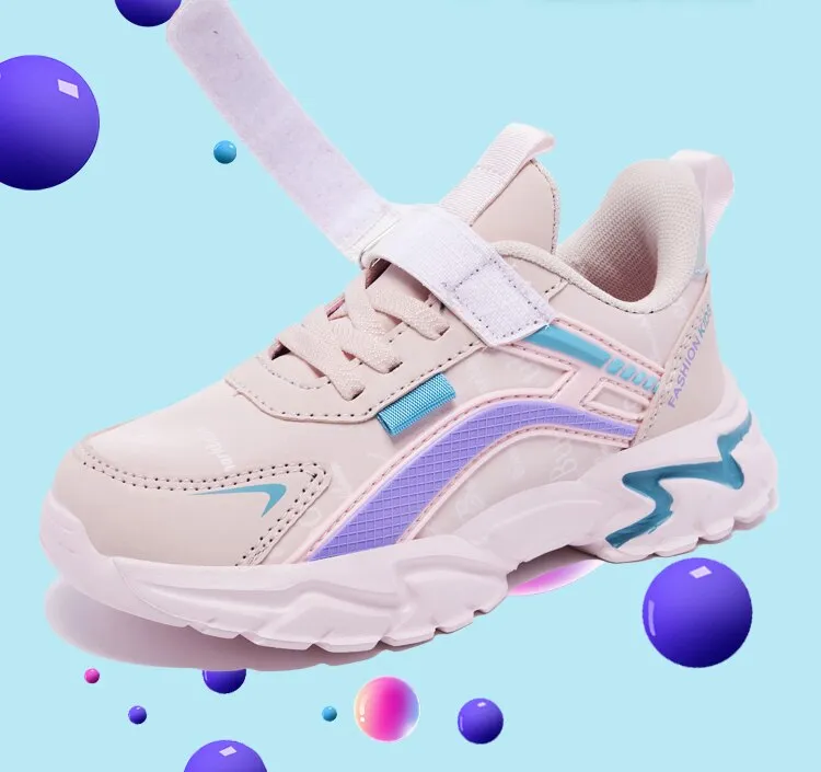 Kids Casual Pink Girls Leather Shoes Fashion Lightweight Running Young Student's Shoes - YGSD50510