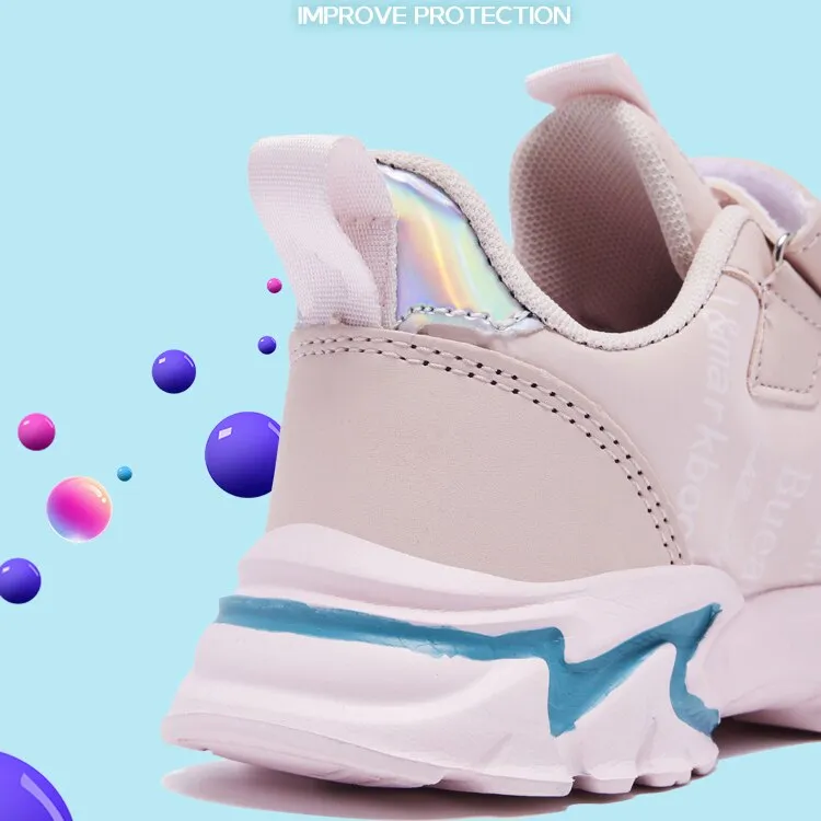 Kids Casual Pink Girls Leather Shoes Fashion Lightweight Running Young Student's Shoes - YGSD50510