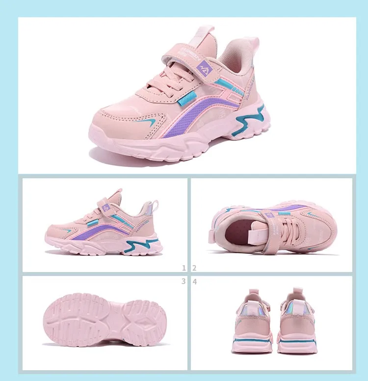 Kids Casual Pink Girls Leather Shoes Fashion Lightweight Running Young Student's Shoes - YGSD50510