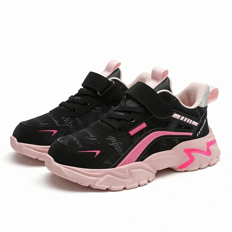 Kids Casual Pink Girls Leather Shoes Fashion Lightweight Running Young Student's Shoes - YGSD50510