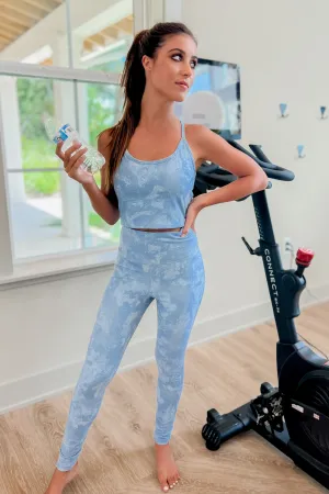 Lacey Marbled High Waisted Leggings - Blue Gray