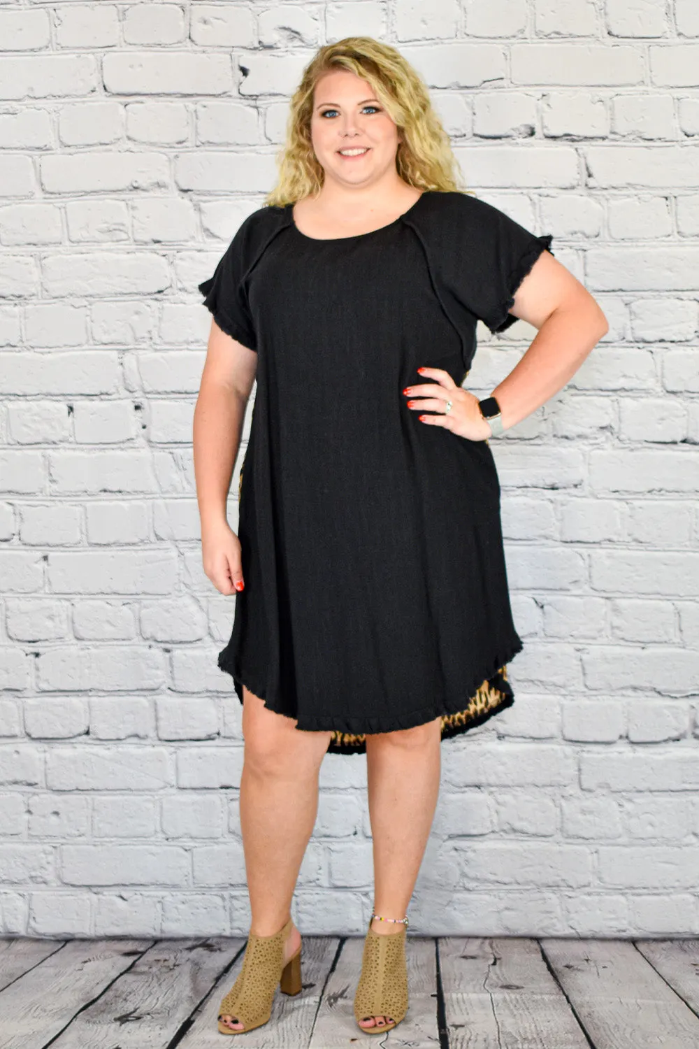 Linen Animal Print Back High-Low Dress in Plus by Umgee Clothing