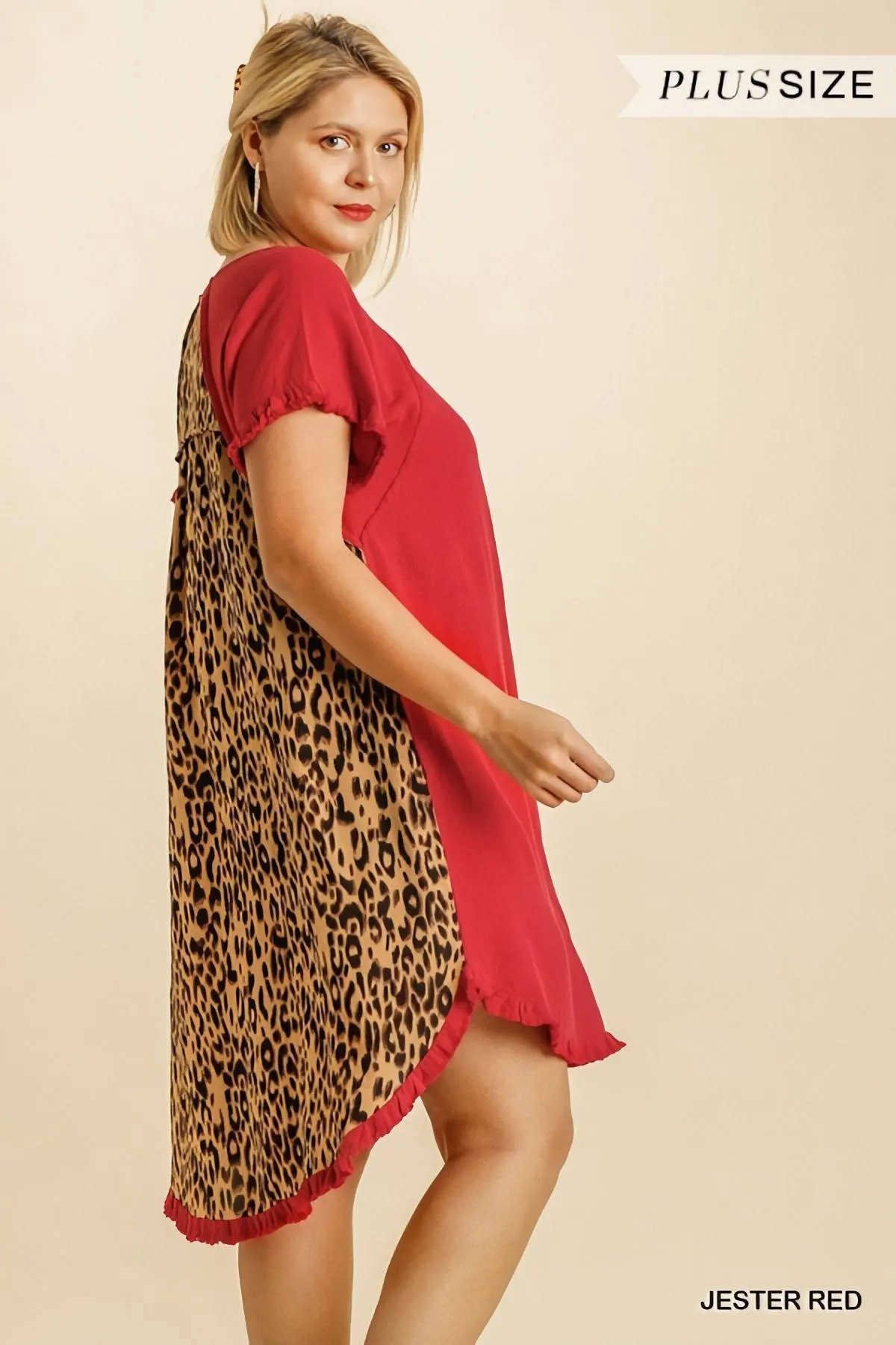 Linen Animal Print Back High-Low Dress in Plus by Umgee Clothing