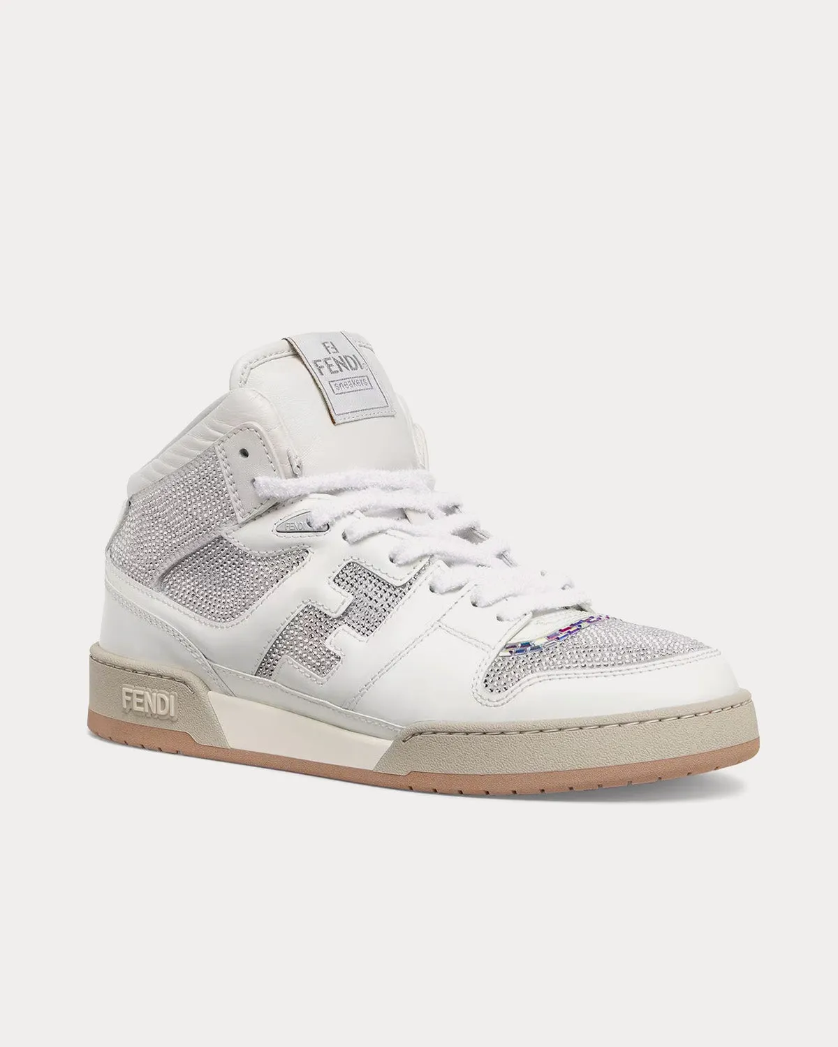 Match Leather & Rhinestones White High Top Sneakers