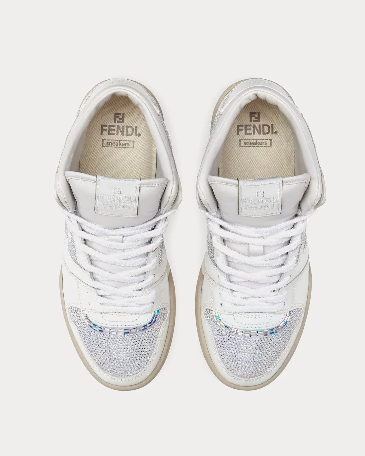 Match Leather & Rhinestones White High Top Sneakers