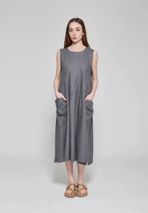 MIREA – Pleated Sleeveless Linen Dress