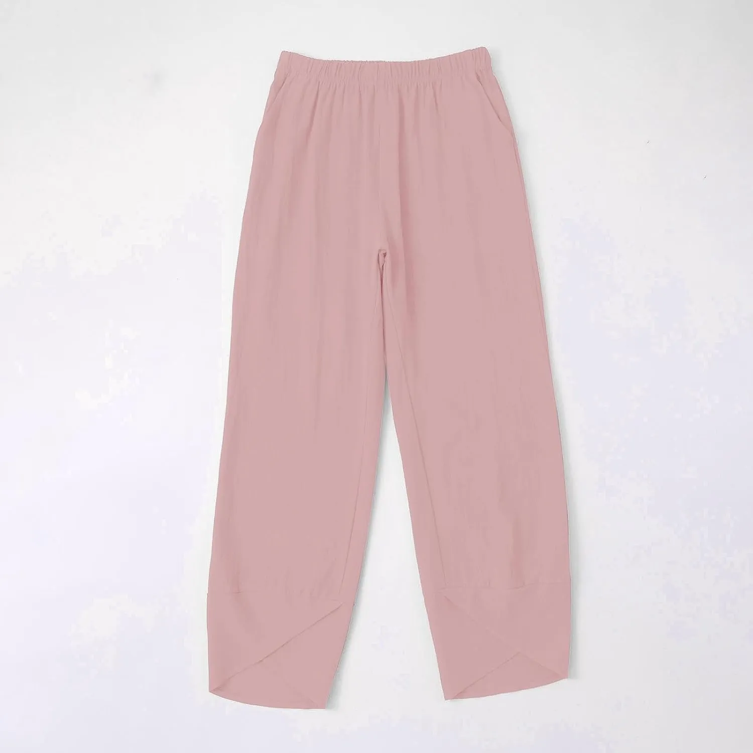 Miyaomn Linen Pants for Women Casual Summer Elastic Waist Capri Pants Solid Color Loose Wide Leg Cropped Trousers with Pocket
