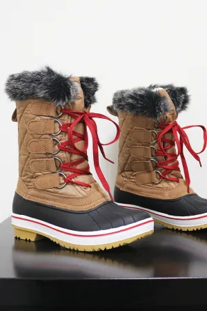 Quilted Puffy Nylon Lace Up Mid Calf Duck Boots