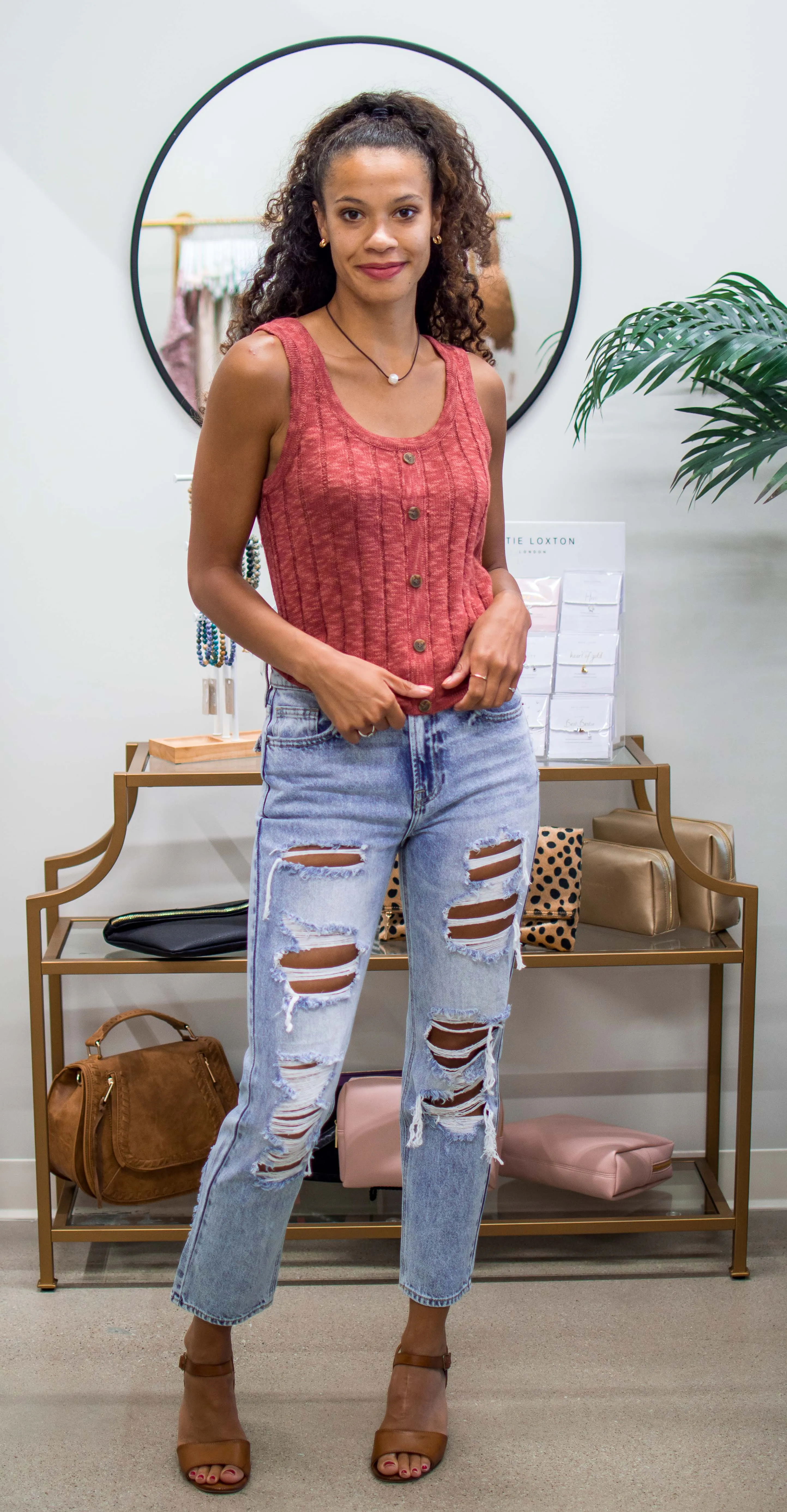 Rae Button Down Top-Rose
