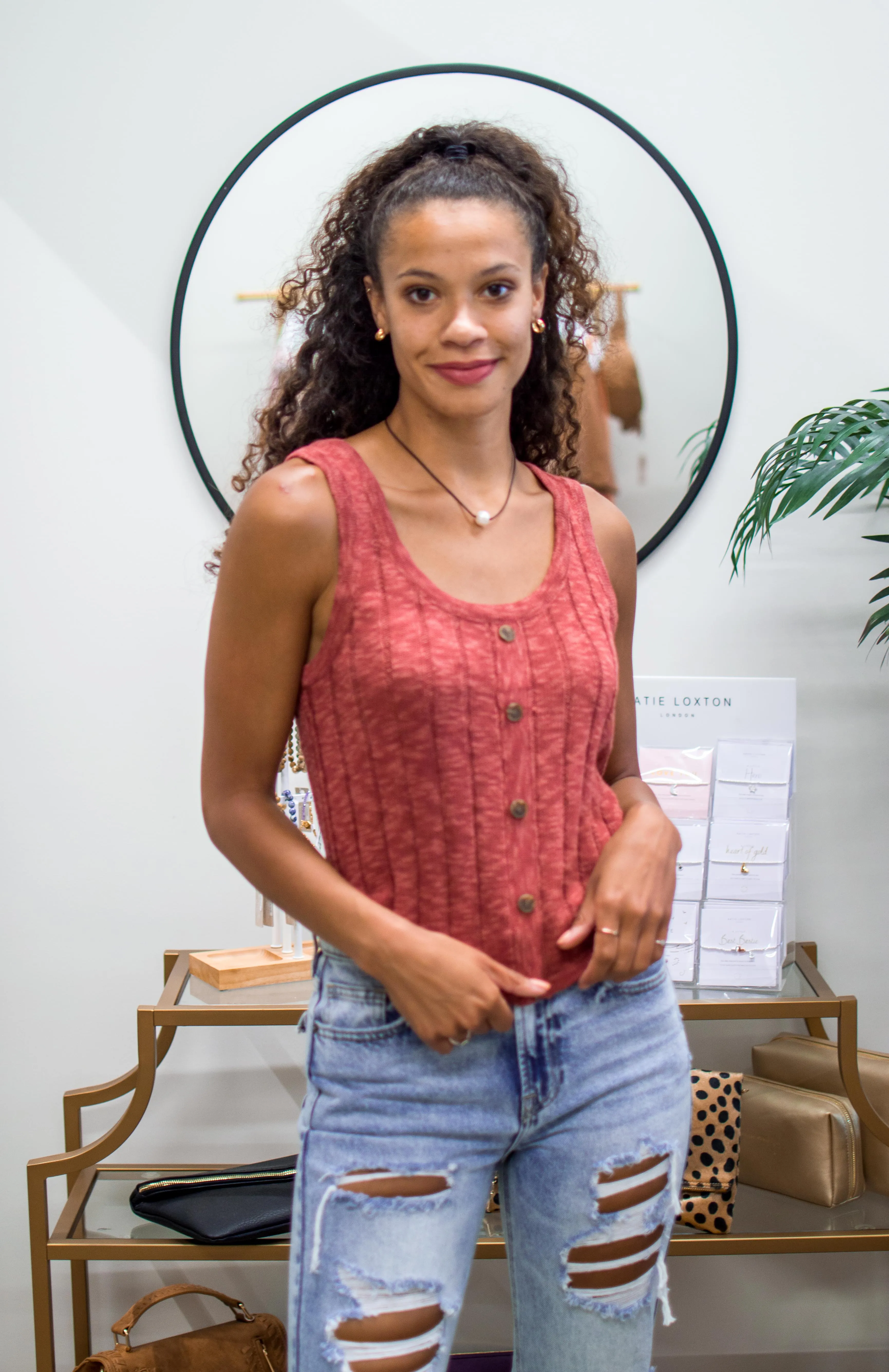 Rae Button Down Top-Rose
