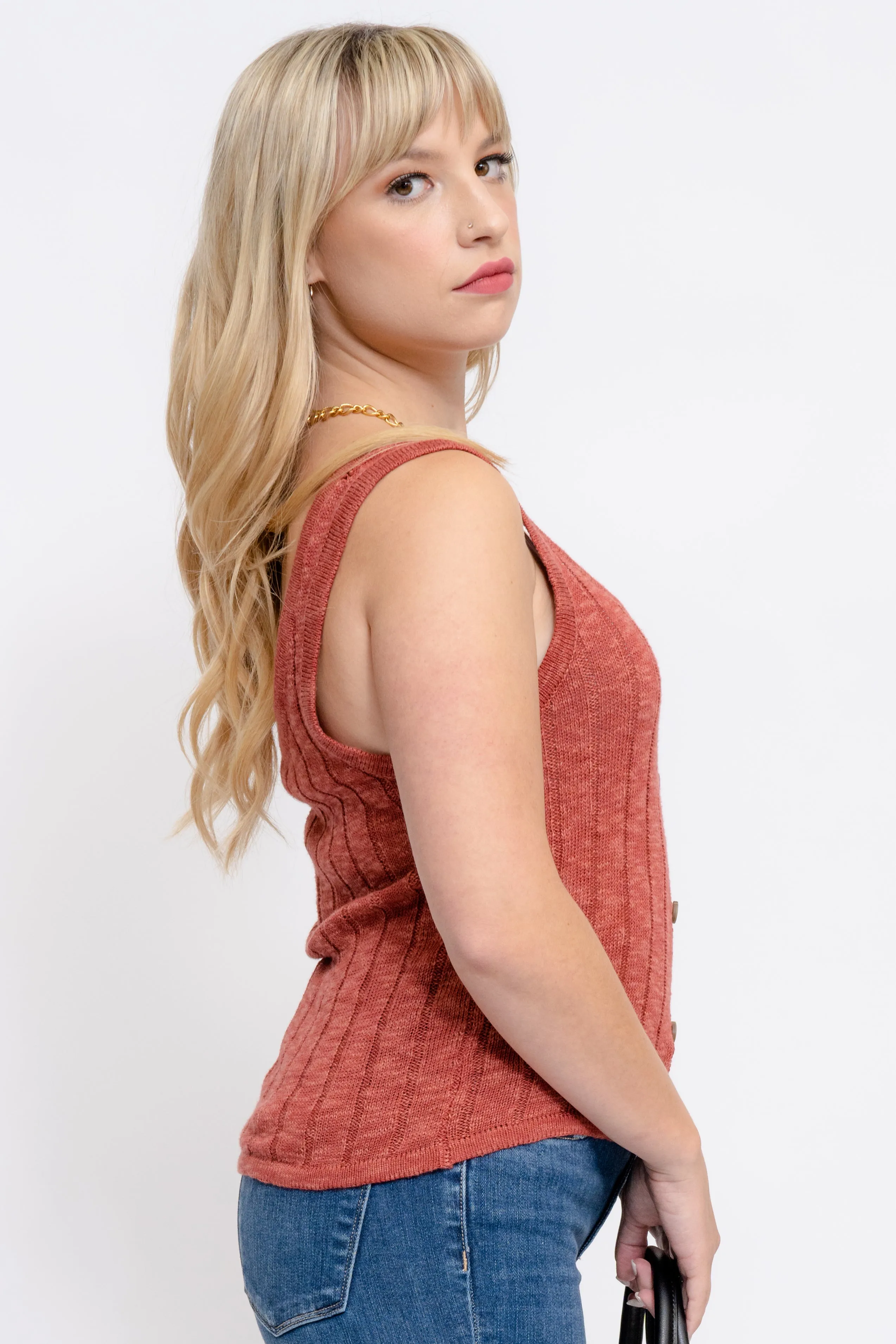 Rae Button Down Top-Rose