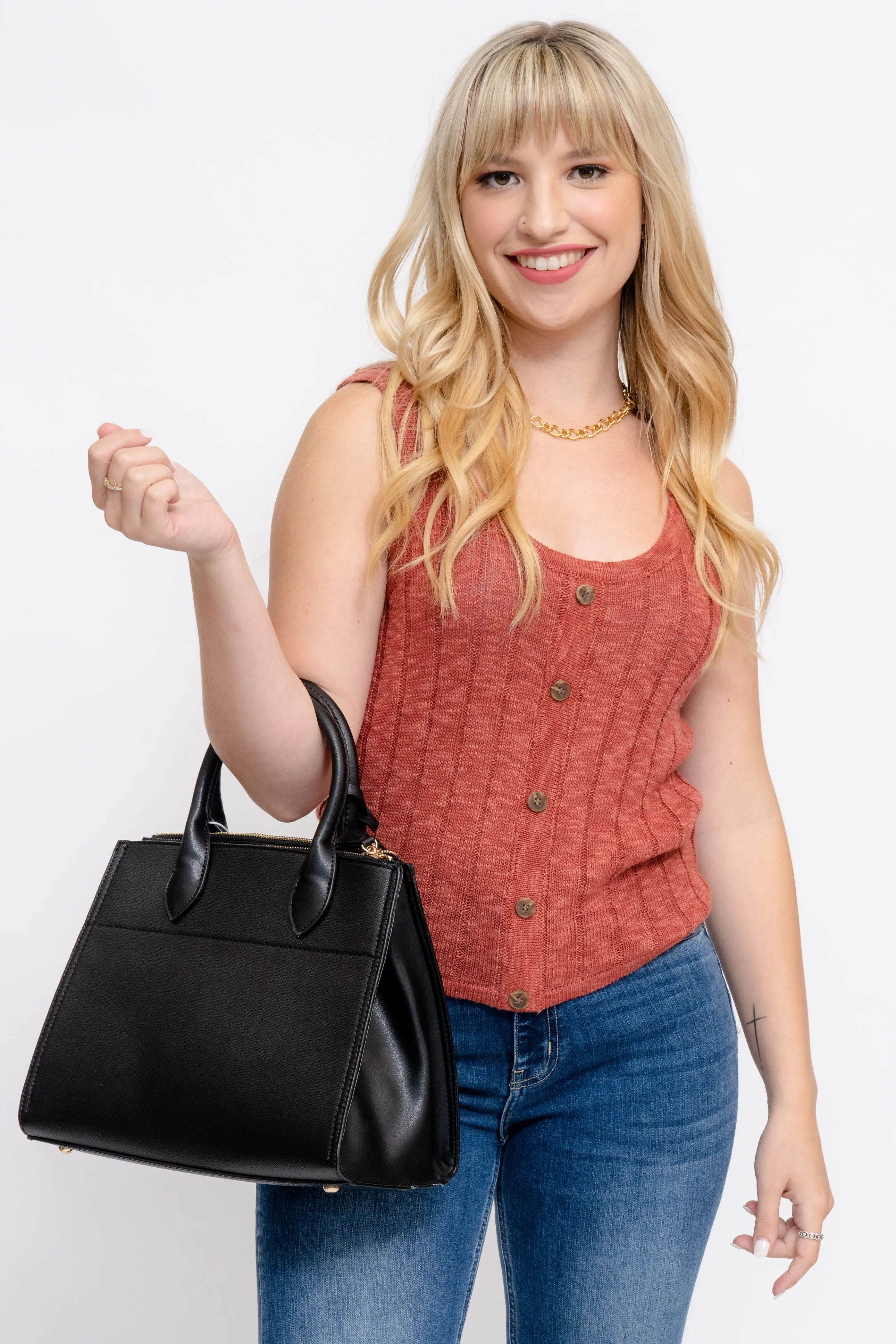 Rae Button Down Top-Rose